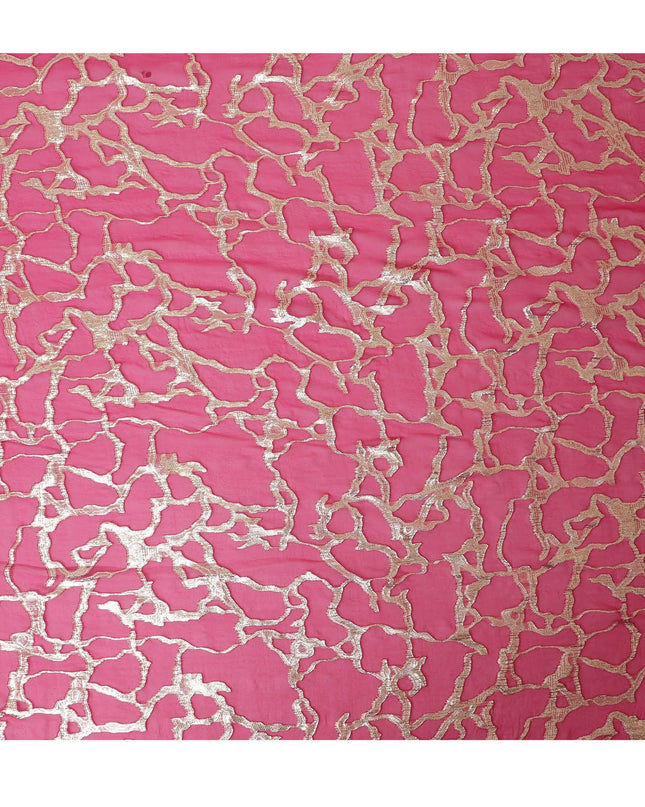 قماش شيفون من الحرير الخالص الفاخر باللون الوردي الأرجواني مع لوريكس معدني ذهبي بتصميم تجريدي -D13192