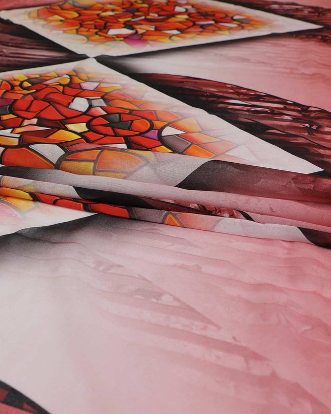 قماش الفوال القطني الفاخر 100% باللون الأحمر القرميدي والأبيض مع طباعة متعددة الألوان بتصميم الأزهار-D9147