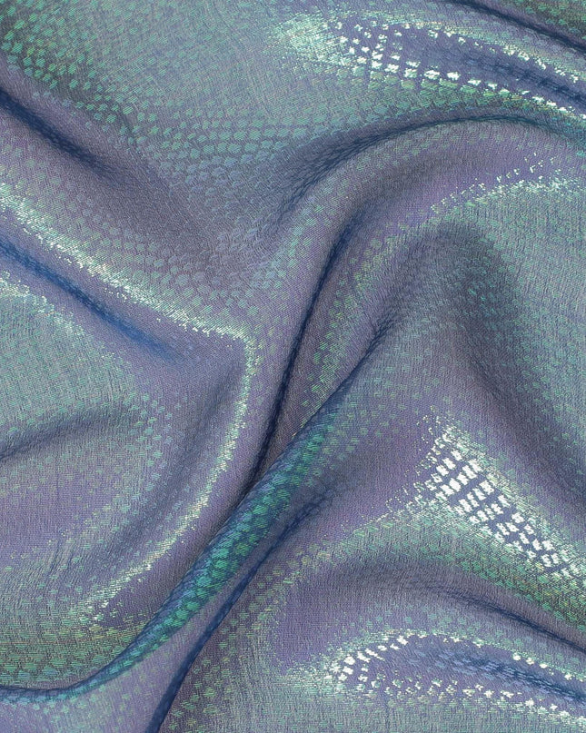 Blue Premium pure silk chiffon fabric with same tone metallic lurex in self design-D13558