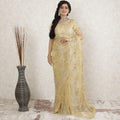Gold Premium pure metallic French chantilly saree lace having stone work in floral design-D13515 Regal Fabrics