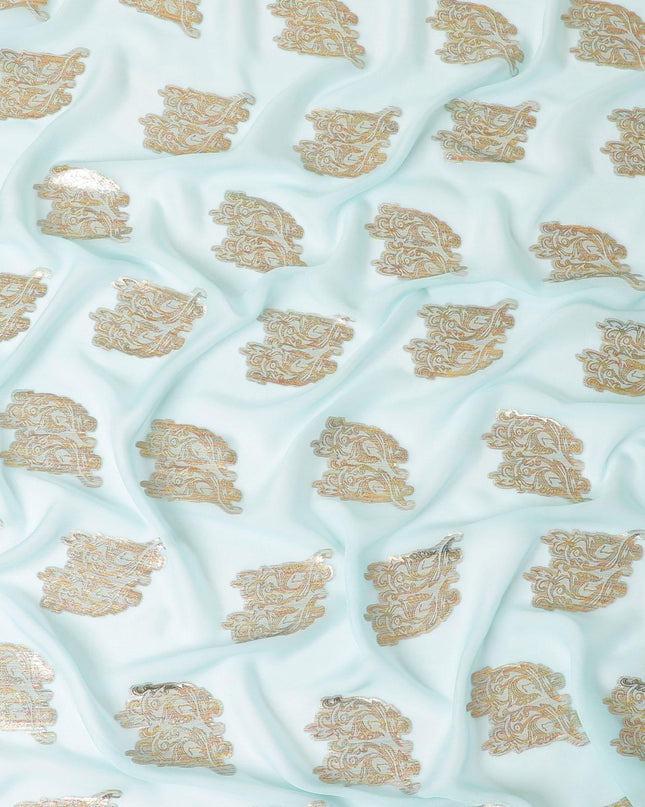 Light blue silk chiffon fabric with multicolor metallic lurex in fancy design-D8280