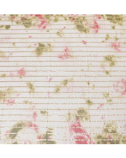 Multicolor synthetic chiffon fabric with gold stripe having same tone metallic dot foil in stripe design-D13657 Regal Fabrics