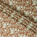 Medium pearwood brown printed cotton satin with green prints in floral design-D11266