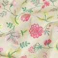 Flax yellow premium pure cotton voile fabric with same tone, baby pink and Paris green embroidery in floral design-D13637