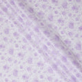 White cotton voile fabric with purple print in floral design-D15051