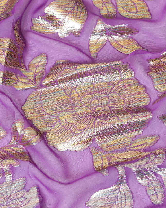 قماش شيفون من الحرير الخالص باللون الأرجواني مع لوركس معدني متعدد الألوان بتصميم زهور -D8936