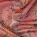 Scarlet red Premium pure silk chiffon with gold metallic lurex and brown prints in abstract design-D11393