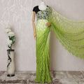 Mint green to Kelly green Premium pure French chantilly lace saree in ombre design-D14606 Regal Fabrics