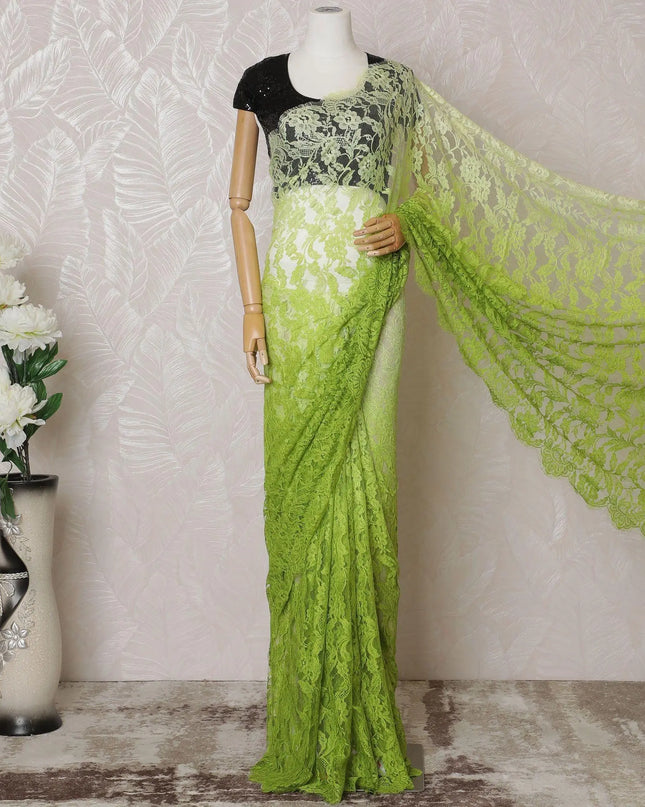 Mint green to Kelly green Premium pure French chantilly lace saree in ombre design-D14606 Regal Fabrics