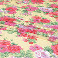Blonde yellow Swiss cotton voile fabric with olive green, hot pink and ruby red floral print having clip cord design-D6777