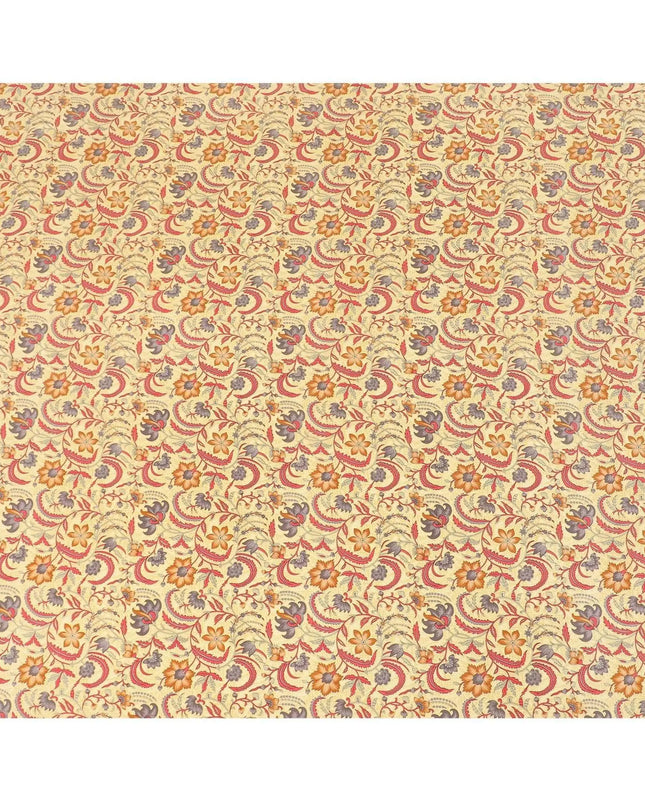 Flax yellow pure silk crepe fabric with multicolor print in floral design-D8114 Regal Fabrics