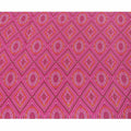 Magenta pink silk crepe fabric with olive green, white and mustard print in abstract design-D6427