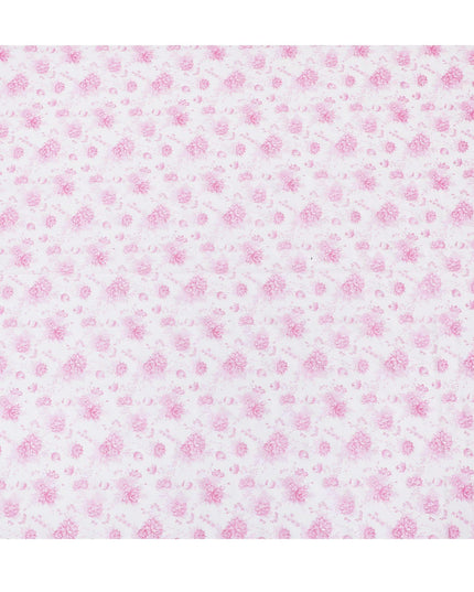 White cotton voile fabric with baby pink print in floral design-D15052