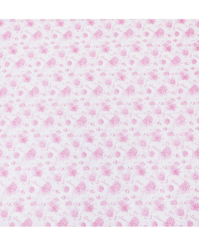 White cotton voile fabric with baby pink print in floral design-D15052