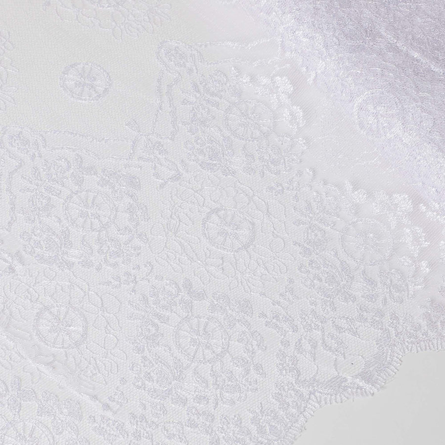 قماش دانتيل أبيض مع تطريز بتصميم تجريدي دائري