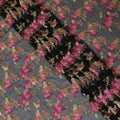 Black synthetic chiffon fabric with multicolor embroidery in floral esign-D12339