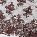 قماش تول نايلون بني مع تطريز بنفس اللون بتصميم الأزهار-D11709