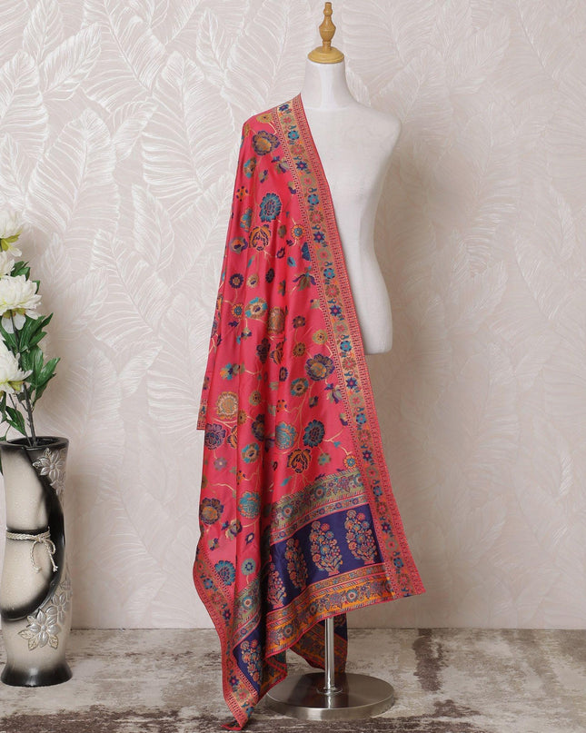 وشاح صناعي وردي قرميدي مع جاكار متعدد الألوان بتصميم زهور -D14958