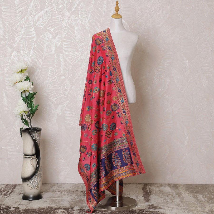 وشاح صناعي وردي قرميدي مع جاكار متعدد الألوان بتصميم زهور -D14958