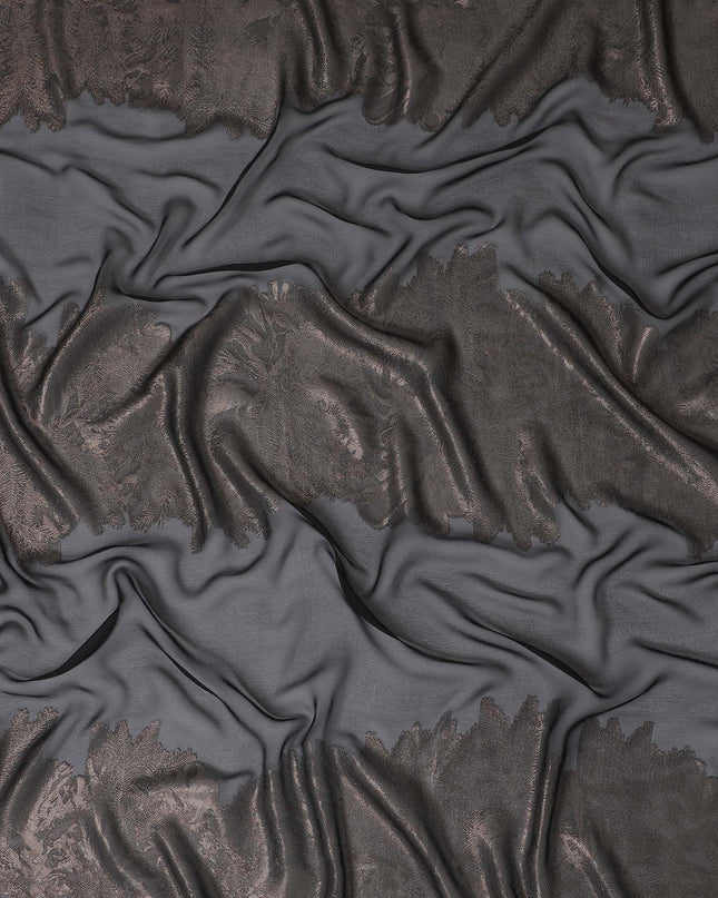 Black Premium pure French (Fransawi) silk chiffon fabric with copper brown metallic lurex in fancy design-D15642