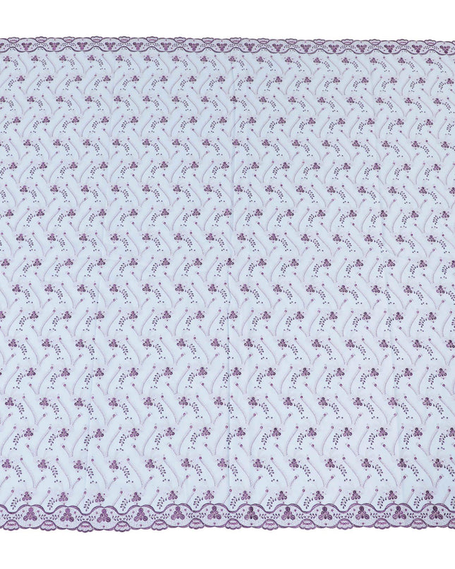 Baby blue Premium 100% Swiss cotton voile (Sudanese Thobe) fabric with purple and silver embrodiery in floral design-D13522