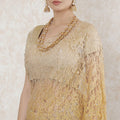 Gold to mustard brown Premium Pure French chantilly lace saree having stone work in Ombre design-D14490