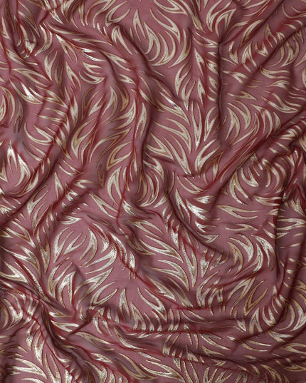 Maroon Premium pure silk chiffon fabric with gold metallic lurex in fancy design-D13273