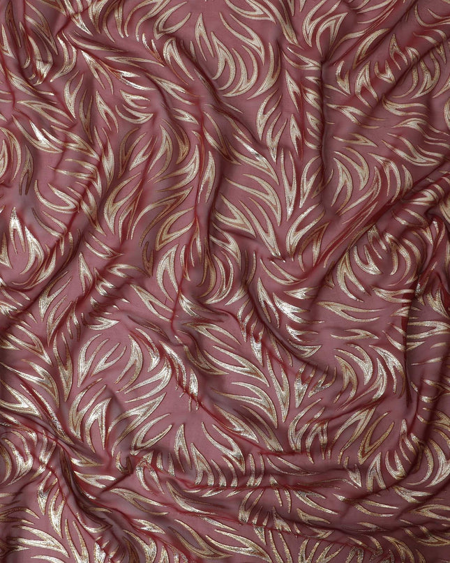 Maroon Premium pure silk chiffon fabric with gold metallic lurex in fancy design-D13273
