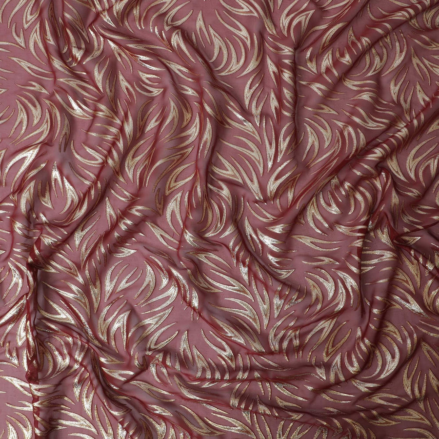 قماش شيفون من الحرير الخالص المارون مع لوريكس معدني ذهبي بتصميم فاخر -D13273