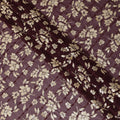 Plum  synthetic georgette fabric with same tone embroidery, gold sequins having gold foil print in floral design-D12233