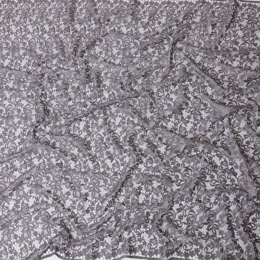 Stone grey guipure lace fabric in floral design-11691