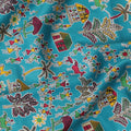 قماش فوال قطني باللون الأزرق الفيروزي مع طباعة متعددة الألوان بتصميم فاخر-D15419