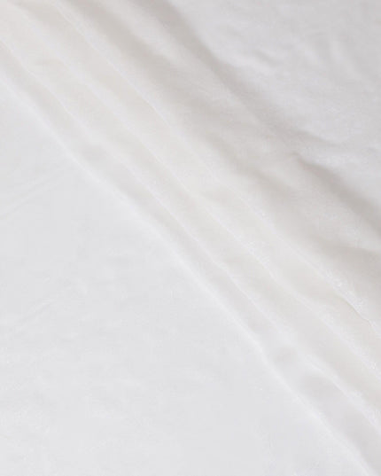 قماش شيفون حريري خالص أبيض فاخر مع لوريكس معدني بنفس اللون بتصميم زهور -D10162