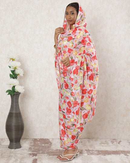 Light pink Premium pure Swiss cotton voile fabric with same tone jacquard having multicolor print in floral design-D14334