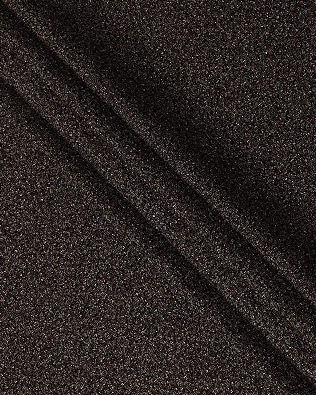 Black cotton fabric with brown and red print in fancy design-D14841