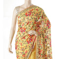 Light mustard yellow blended synthetic chiffon saree with multicolor embroidery in fancy design having multicolor bead work Regal Fabrics