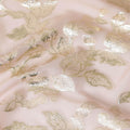 Salmon pink Premium pure silk chiffon fabric with gold metallic lurex in leaf design-D15452