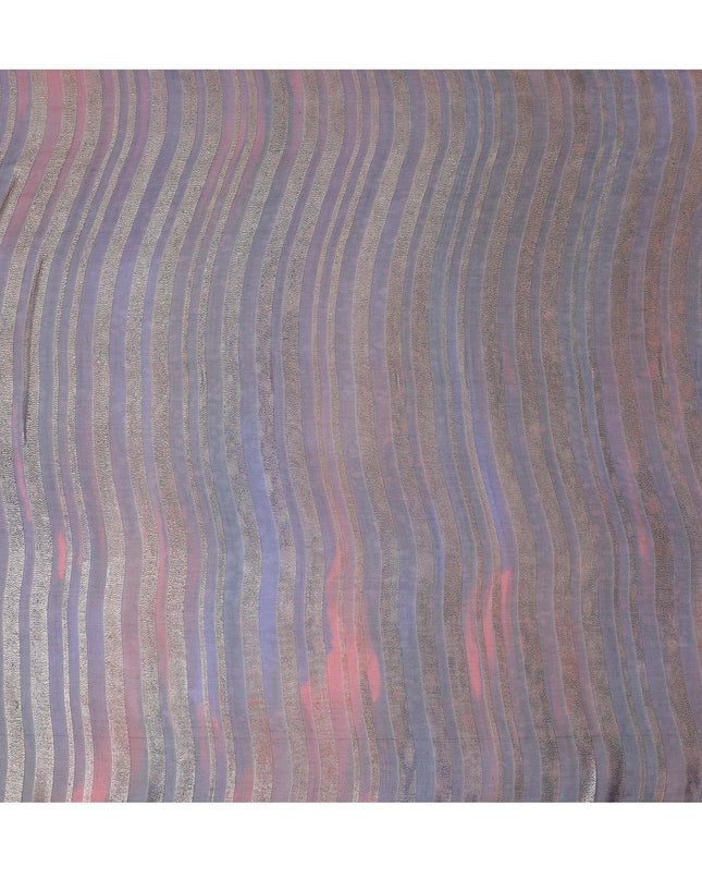 قماش شيفون حريري فاخر مطبوع يدويًا متعدد الألوان مع لوركس معدني ذهبي بتصميم مخطط-D12396