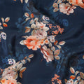 Navy blue premium pure silk crepe fabric with multicolor print in floral design-D13858 Regal Fabrics