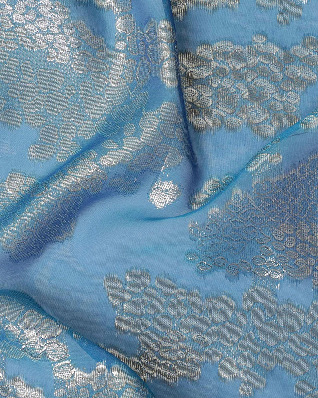 قماش شيفون حريري نقي فاخر باللون الأزرق والأخضر مع لوركس معدني ذهبي بتصميم فاخر -D10345