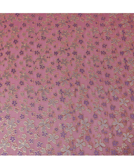 قماش من الشيفون الحريري النقي المتغير الفاخر باللون العنابي مع الفيسكوز الأرجواني مع اللوريكس المعدني الذهبي بتصميم الأزهار -D14649