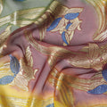Multicolor Premium pure French (Fransawi) silk chiffon fabric with gold metallic lurex in floral design-D14020