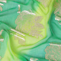 Lime green premium pure silk chiffon fabric with multicolor hand printed having gold metallic lurex in fancy design-D10413 Regal Fabrics