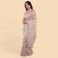 Peach synthetic crepe saree with multi colour embroidery & stones in floral design. Blouse piece in same colour-D12750 Regal Fabrics