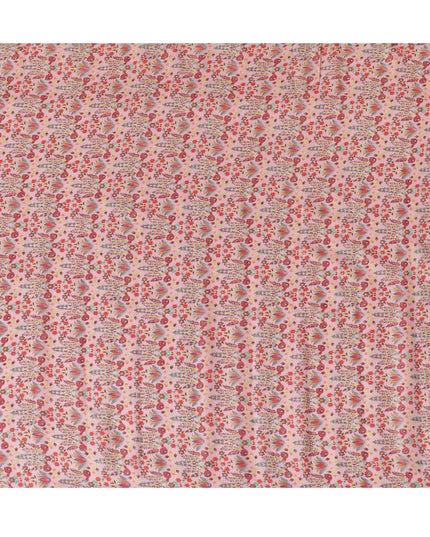 Light pink blended cotton silk fabric with multicolor embroidery in floral design-D15469