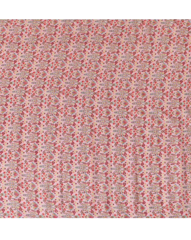 Light pink blended cotton silk fabric with multicolor embroidery in floral design-D15469