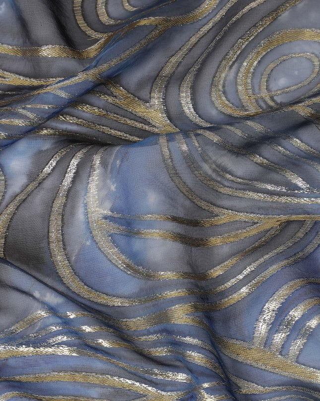 قماش شيفون من الحرير الخالص متعدد الألوان مع لوريكس معدني ذهبي بتصميم تجريدي-D14081