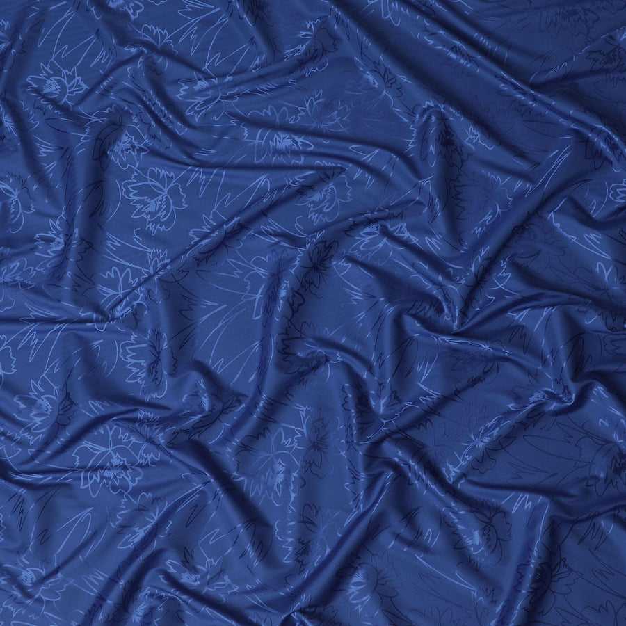 Royal blue synthetic satin fabric with same tone jacquard in floral design-D15375 Regal Fabrics