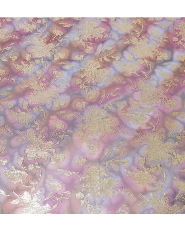 شيفون من الحرير الخالص متعدد الألوان مع لوريكس معدني ذهبي بتصميم الأزهار-D11381