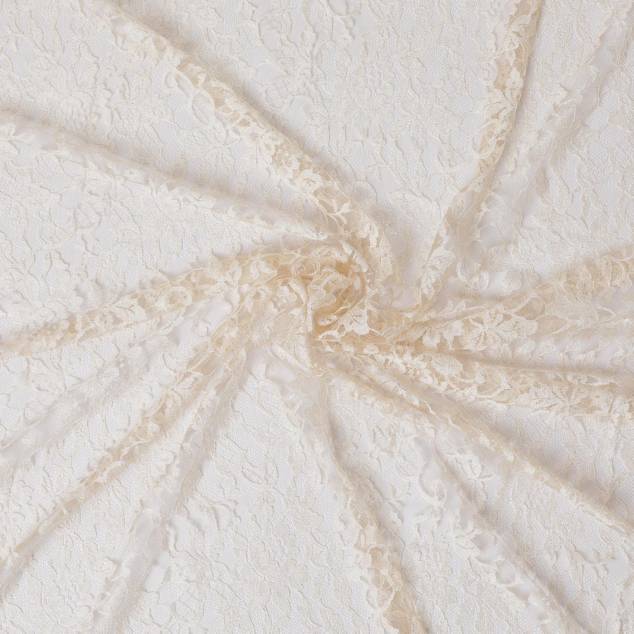 Light beige, gold Premium two tone French chantilly lace in floral design-D12288